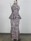 Leopard Print Sleeveless Two PIece Skirts Set XHSY-BT7040