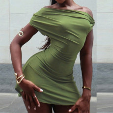 One Shoulder Solid Color Mini Dress GFRT-42135DBG
