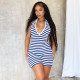 Stripe Halterneck Sleeveless Romper GFRT-041826JBG