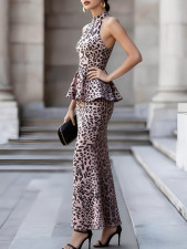 Leopard Print Sleeveless Two PIece Skirts Set XHSY-BT7040