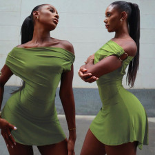 One Shoulder Solid Color Mini Dress GFRT-42135DBG