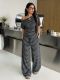 Plus Size Stripe Slash Shoulder Top Wide Leg Pants Suit GAWE-6738