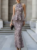 Leopard Print Sleeveless Two PIece Skirts Set XHSY-BT7040