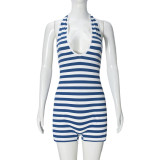Stripe Halterneck Sleeveless Romper GFRT-041826JBG