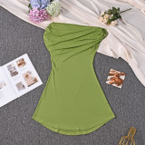 One Shoulder Solid Color Mini Dress GFRT-42135DBG