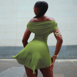 One Shoulder Solid Color Mini Dress GFRT-42135DBG