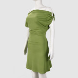 One Shoulder Solid Color Mini Dress GFRT-42135DBG