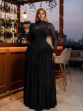 Mesh Long Sleeve Ruched Maxi Dress GMYU-11203