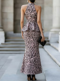 Leopard Print Sleeveless Two PIece Skirts Set XHSY-BT7040