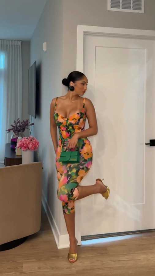 Print Backless Sling Tops Two Piece Pants Set TE-4757