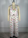 Print Halterneck Top Wide Leg Pants 2 Piece Set TE-4758