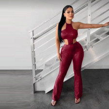 Sleeveless Halterneck Tie Up Jumpsuit GFRT-42396JBC