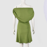 One Shoulder Solid Color Mini Dress GFRT-42135DBG