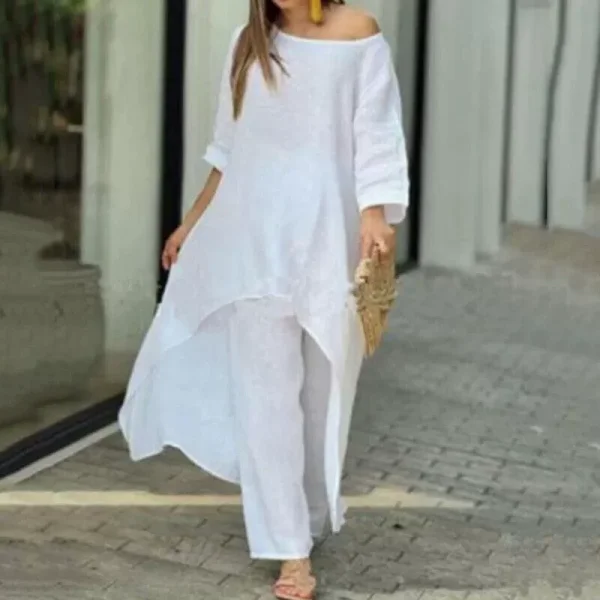 Plus Size Solid Color Long Sleeve Irregular Two Piece Pants Set GYJY-W0839