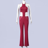 Sleeveless Halterneck Tie Up Jumpsuit GFRT-42396JBC