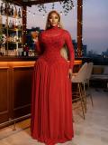 Mesh Long Sleeve Ruched Maxi Dress GMYU-11203