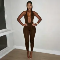 Solid Color Halterneck Backless Seventh Jumpsuit GDSF-C26JP127