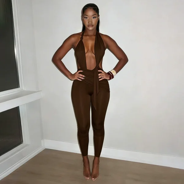 Solid Color Halterneck Backless Seventh Jumpsuit GDSF-C26JP127