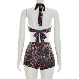 Leopard Print Tie Up Two Piece Shorts Set GDSF-J26ST137