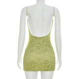 Lace Patchwork Backless Sling Mini Dress GDSF-D26DS073