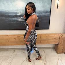 Polka Dots Print Backless Tight Jumpsuit GDSF-D26JP107
