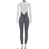 Polka Dots Print Backless Tight Jumpsuit GDSF-D26JP107