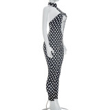 Polka Dots Print Backless Tight Jumpsuit GDSF-D26JP107