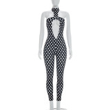 Polka Dots Print Backless Tight Jumpsuit GDSF-D26JP107
