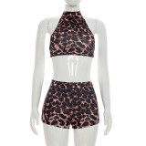 Leopard Print Tie Up Two Piece Shorts Set GDSF-J26ST137