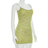 Lace Patchwork Backless Sling Mini Dress GDSF-D26DS073
