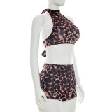 Leopard Print Tie Up Two Piece Shorts Set GDSF-J26ST137