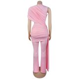 Solid Color Sleeveless Ruched Jumpsuit BY-7700