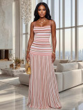 Stripe Contrast Color Maxi Dress BMF-861