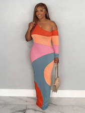Off Shoulder Contrast Color Maxi Dress LSD-2796