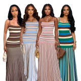Stripe Contrast Color Maxi Dress BMF-861