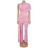 Solid Color Sleeveless Ruched Jumpsuit BY-7700