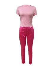 O Neck Short Sleeve Sport Satin Pants Suit LSD-2735