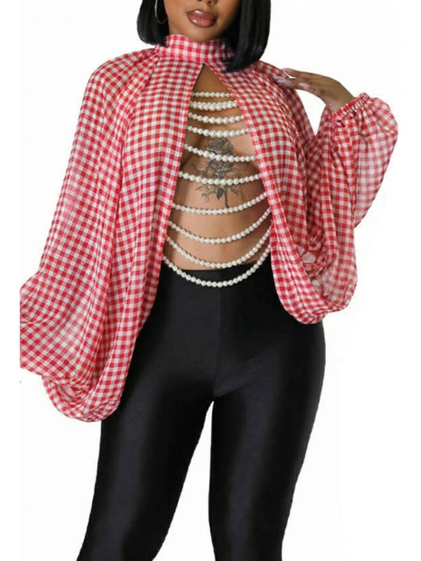 Sexy Chiffon Plaid Print Nightclub Top LSD-2711