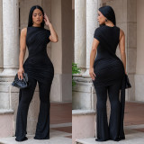 Solid Color Sleeveless Ruched Jumpsuit BY-7700