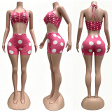 Polka Dots Print Sleeveless Short Suit CM-60416