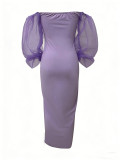 Mesh Sleeve Off Shoulder Maxi Dress LSD-2692