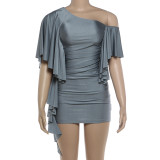 Slash Shoulder Ruffles Mini Dress XEF-K6D06712A