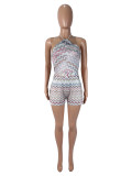 Colorful Wave Print Backless Romper SHD-9979