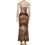 Halterneck Print Backless Maxi Dress XEF-K6S05008A