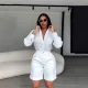 Lapel Solid Color Shirt Two Piece Short Set BMF-860