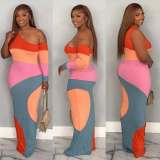 Off Shoulder Contrast Color Maxi Dress LSD-2796