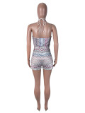 Colorful Wave Print Backless Romper SHD-9979