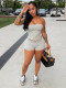 Stripe Wrap Chest Top Two Piece Shorts Set CH-26016