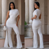 Solid Color Sleeveless Ruched Jumpsuit BY-7700
