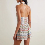 Colorful Wave Print Backless Romper SHD-9979